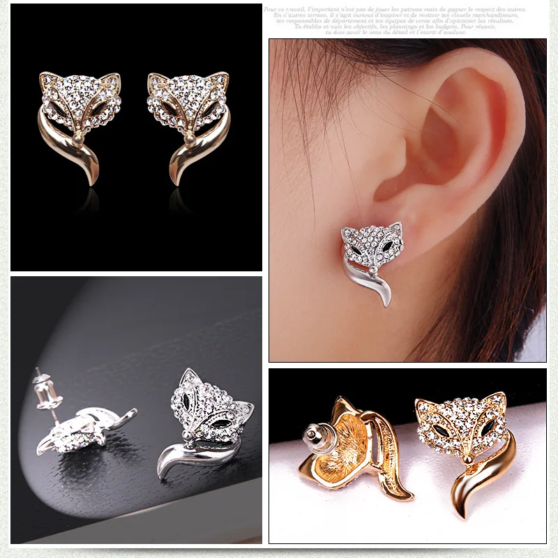 925 Серебряная игла полная дрель лиса личности серьги Женская мода тренд