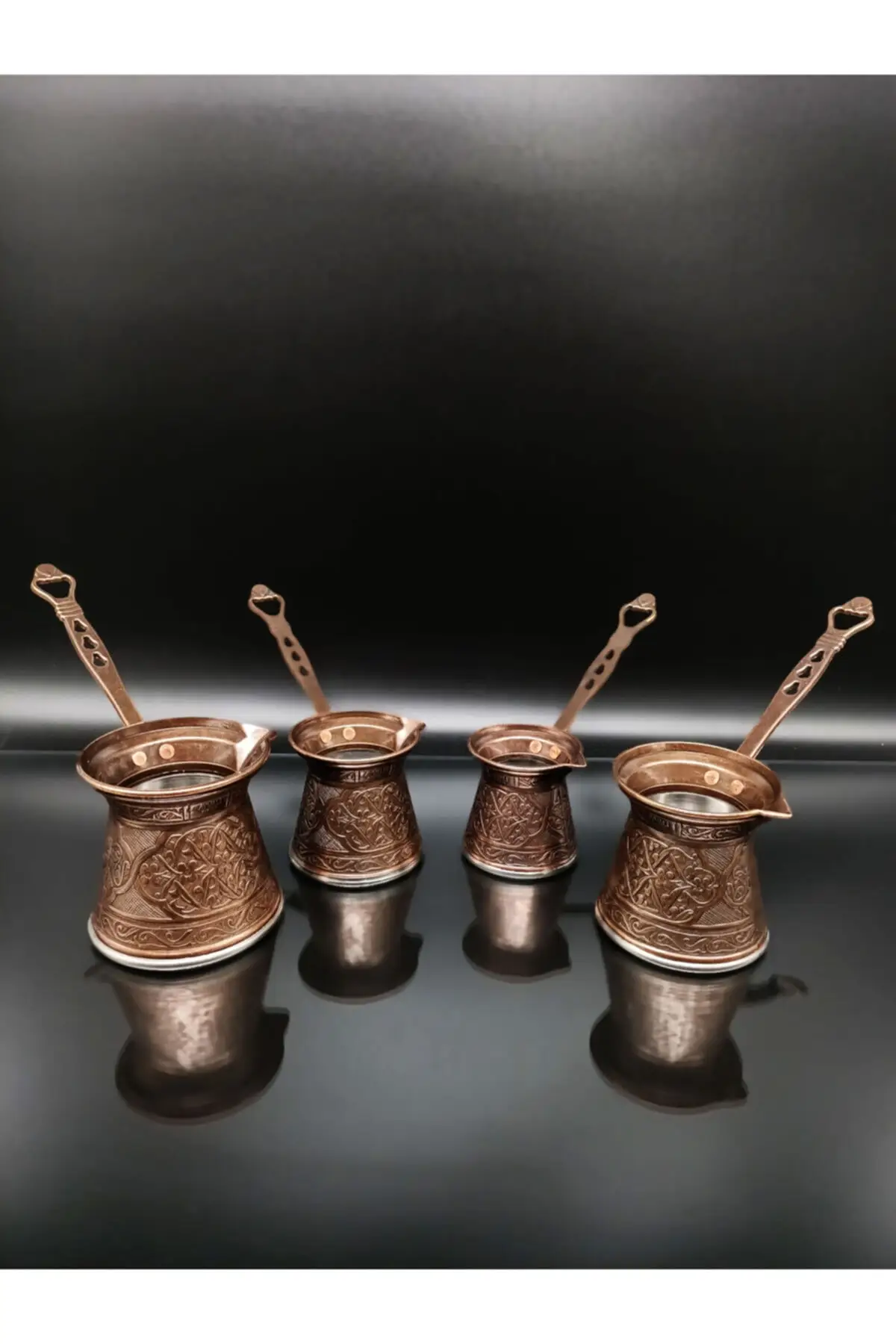

Turkish Pattern Cast Copper Coffee Pot Coffee Maker Handmade Set of 4 Traditional Design Decorative Gift Accessories Ottoman