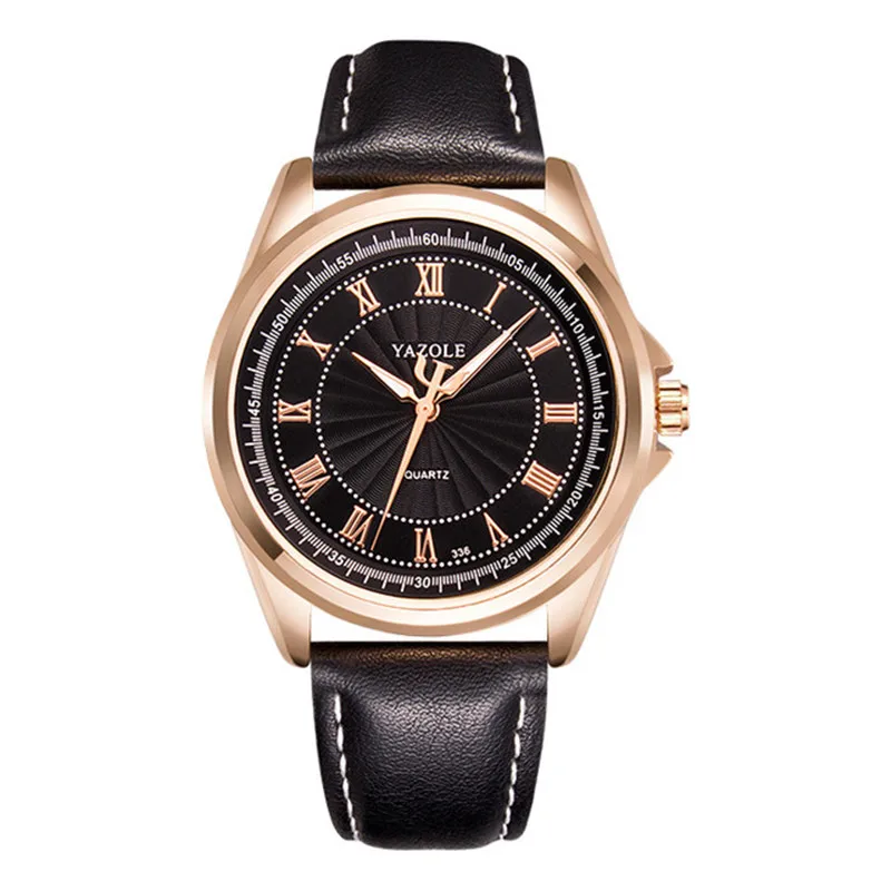 Часы наручные Yazole Мужские кварцевые брендовые Роскошные с кожаным ремешком