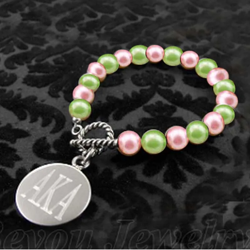 Греческие Буквы розовый и зеленый жемчуг очаровательный браслет Sorority Legacy |
