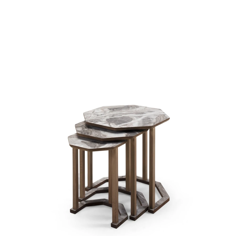 

Poligon Servis Table Five Different Patterns Top Surface MDF Solid Wood Legs Modern Design Easy to Assemble For Dining and Livin