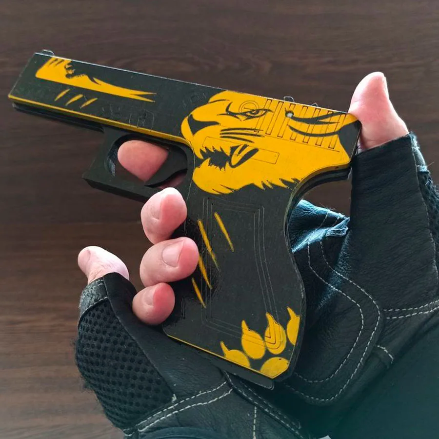 Резинкострел пистолет Glock 18 камуфляж &quotYellow Tiger" CS:GO из дерева|Поделки своими