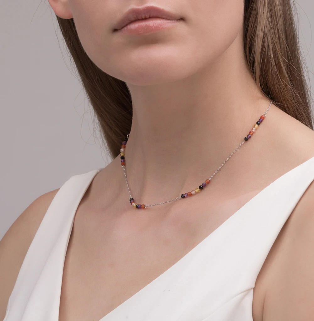 Серебряное колье с сердоликом аметистом со шпинелью и фианитами SUNLIGHT проба