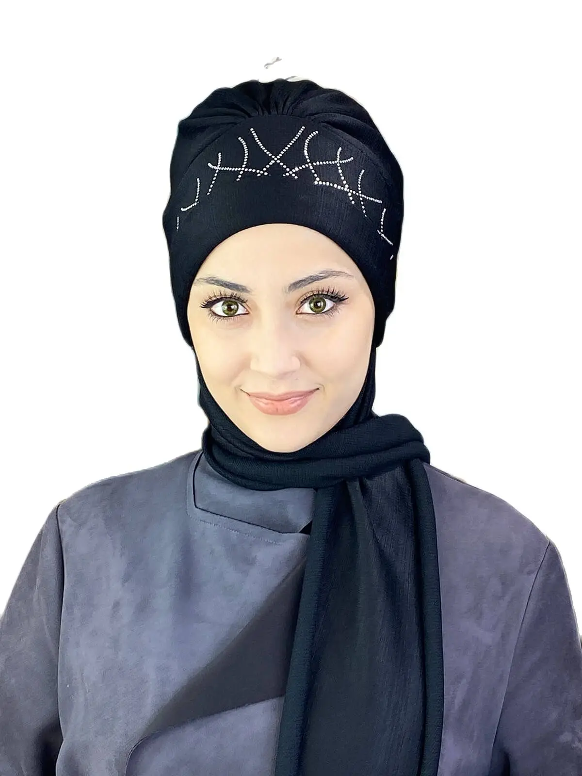 

Black White Stone Printed Bone New Fashion Islamic Muslim Women Scarf 2021 Trend Hijab Which Are Immediately Ready-to-Wear Hat Beret koton