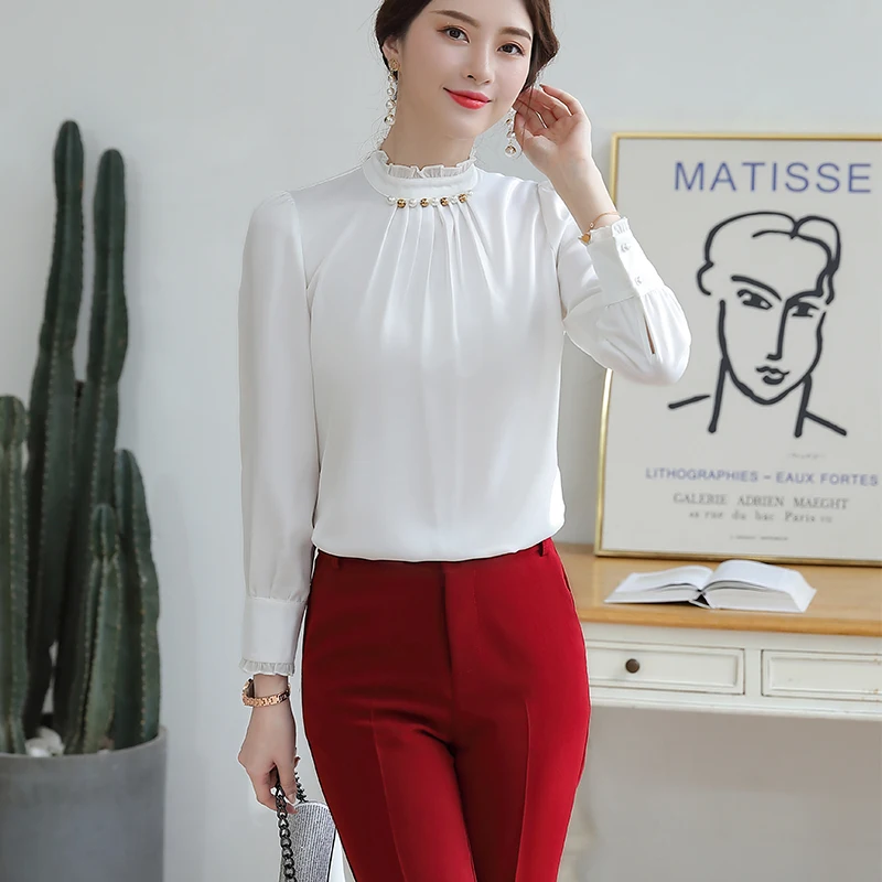 Сатиновая рубашка Lenshin с круглым вырезом и длинным рукавом Высококачественная