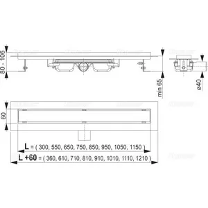 Душевой лоток AlcaPlast APZ106 Professional Low с горизонтальным стоком (APZ106-300) | Обустройство