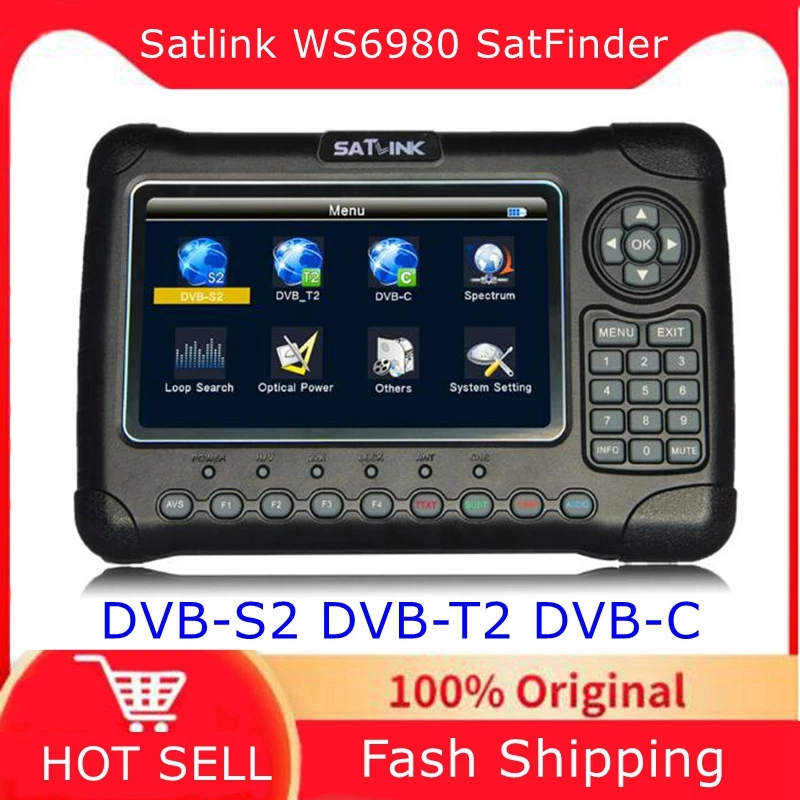 

WS6980 Digital Satellite Finder Meter 7 inch HD LCD Screen DVB-S2 DVB-T2 DVB-C Spectrum Analyzer constellation Satlink WS-6980