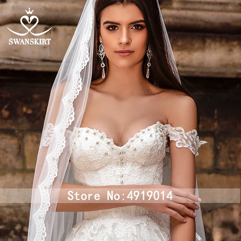 Винтажное свадебное платье трапециевидной формы с бусинами,, Swanskirt, с открытыми плечами, с аппликацией, свадебное платье принцессы, Vestido De Noiva F253