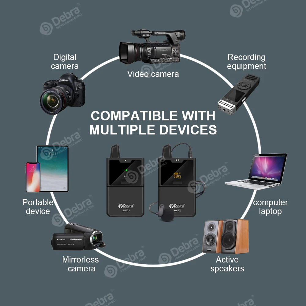 Debra Audio DV UHF Wireless Lavalier Microphone with Audio Monitor 50M Range For Phones DSLR Cameras Live Recording Interview