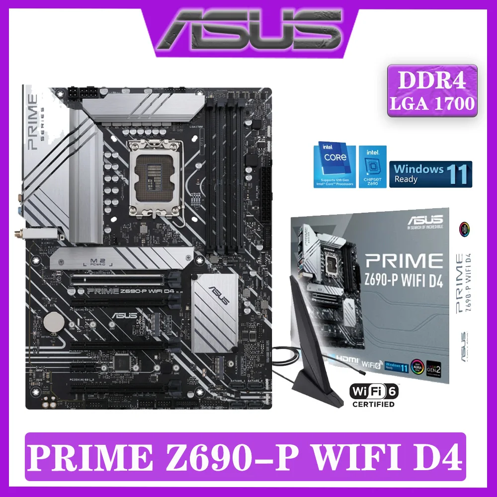 

Новинка Материнская плата Asus PRIME Z690-P WIFI D4 LGA1700 DDR4 M.2 PCIe 5,0 M.2 Поддержка RGB Intel 12 поколения Intel Z690 ATX Placa-материнская плата 1700