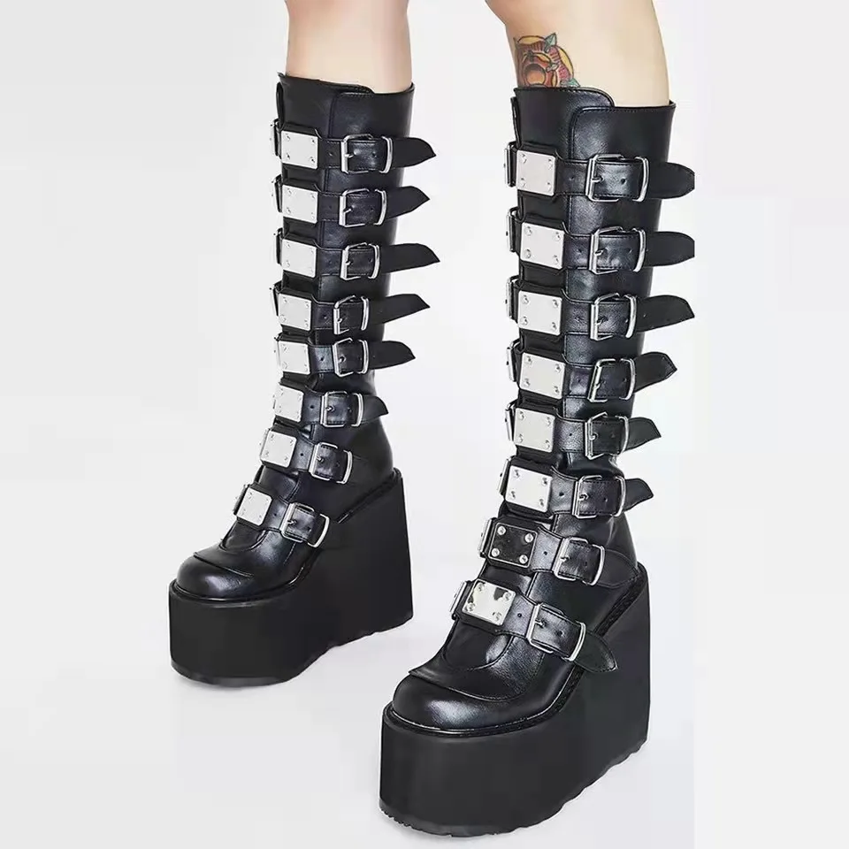 

2021 New European and American Metal Buckle Platform High Boots Women's