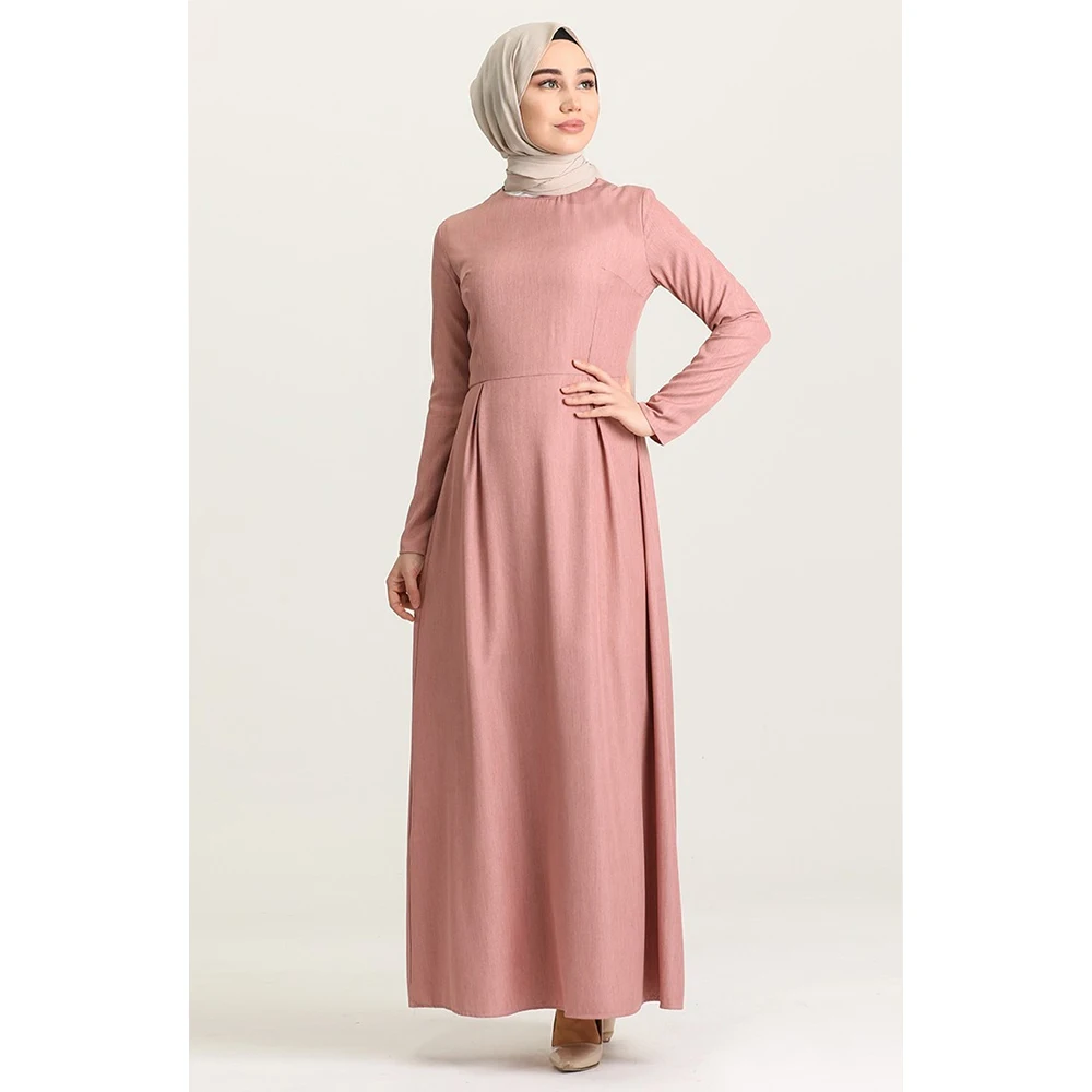 

Pleated Detailed Dres Abaya Dubai Turkey Muslim Fashion Hijab Dress Islamic Clothing African Dress For Women Robe New Season2021