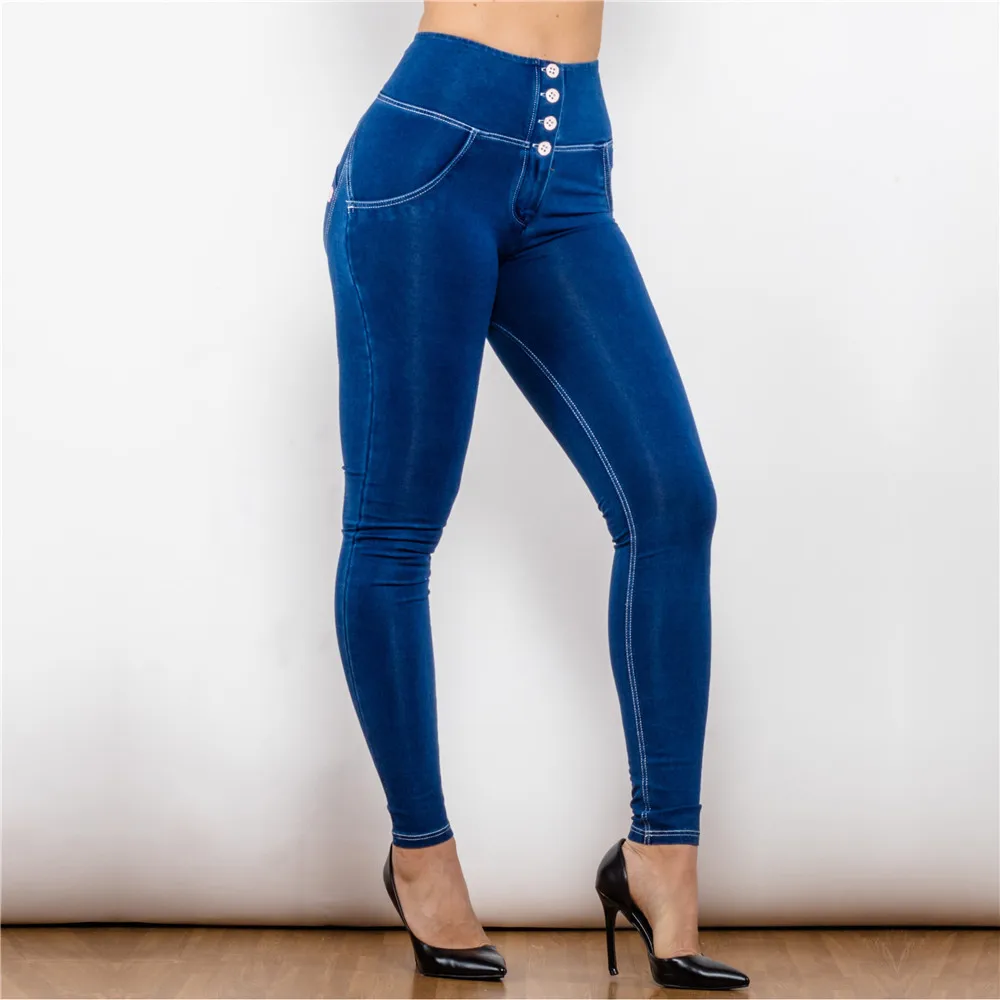 Melody Stretch Blue Jean Pants Elastic Waist Leggings For Fitting Women's Sports Leggings Fitness Jumpsuit