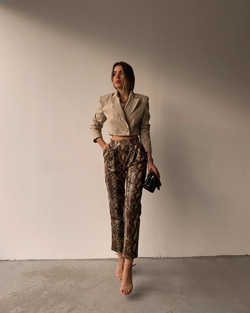 

penc snake print leather brown trousers autumn spring fashion highlight sexy trousers special cut stylish fashion