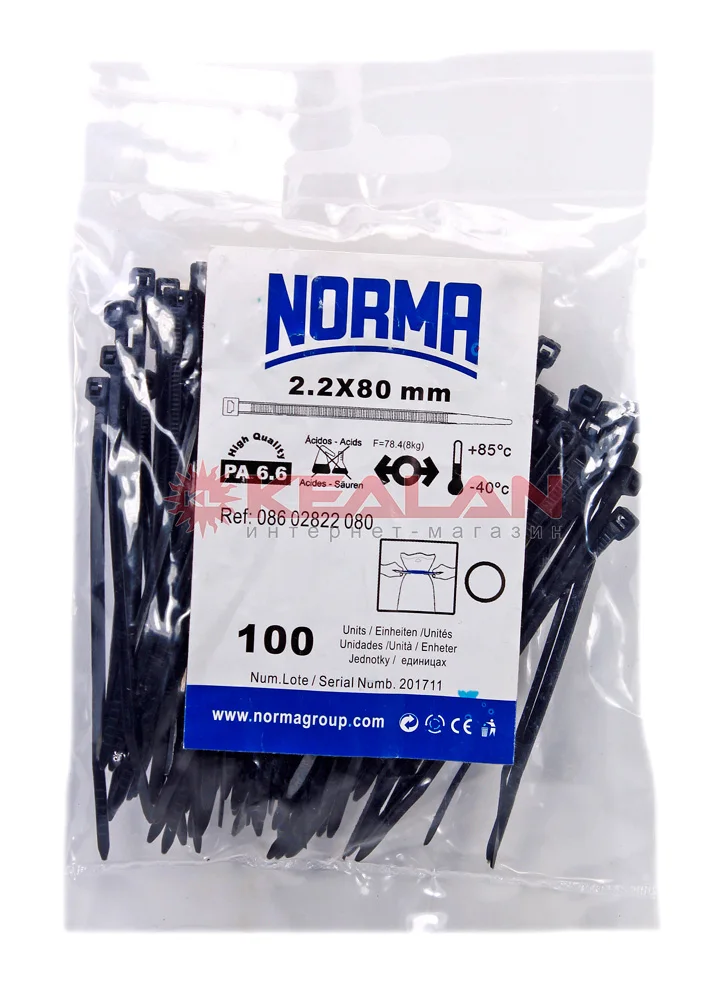 NORMA CH CT 80x2.2 хомут стяжка полиамид 6.6 морозостойкий черный 100 шт.|Кабельные стяжки| |