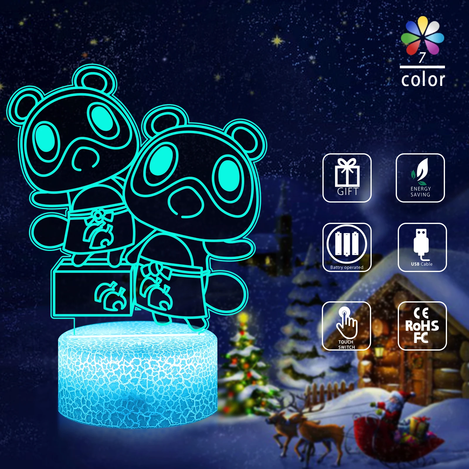 

3D Night Lamp Play Room Desk Setup Lighting Decor Touch 7 Color Animal Doll Console Sensor Light for Kids Lovers Bedside Gift