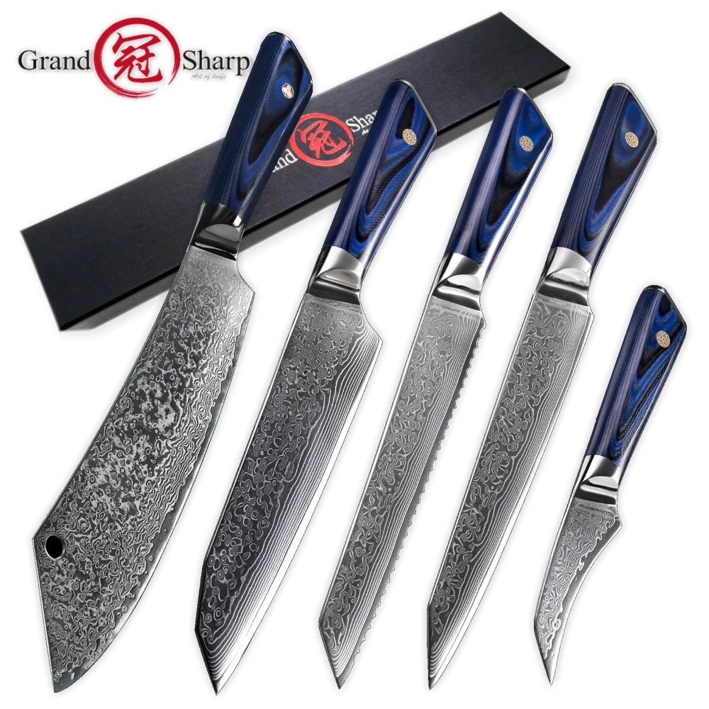 Chef Knife Set 5 Pcs Professional Kitchen Knives Santoku Slicing Paring Bread Cleaver 67 Layers VG10 Japanese Damascus Steel NEW