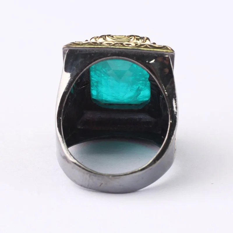 

Paraiba Dark Green Mans Silver 18k Gold plated Handmade Ring, Paraiba Tourmaline 925 Silver Ring