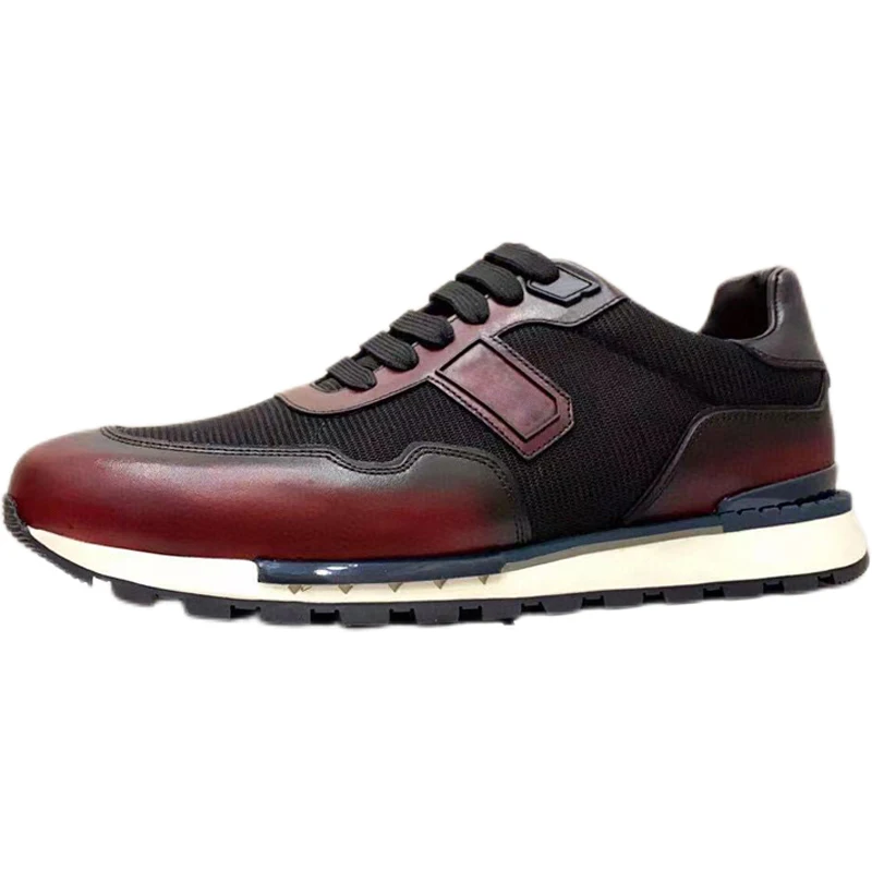 

Incomparable Luxury Calf Leather Textured Fabric Low-Top Sneakers Designer Men Fast Track Non-Slip Trainers Size 38~ 45