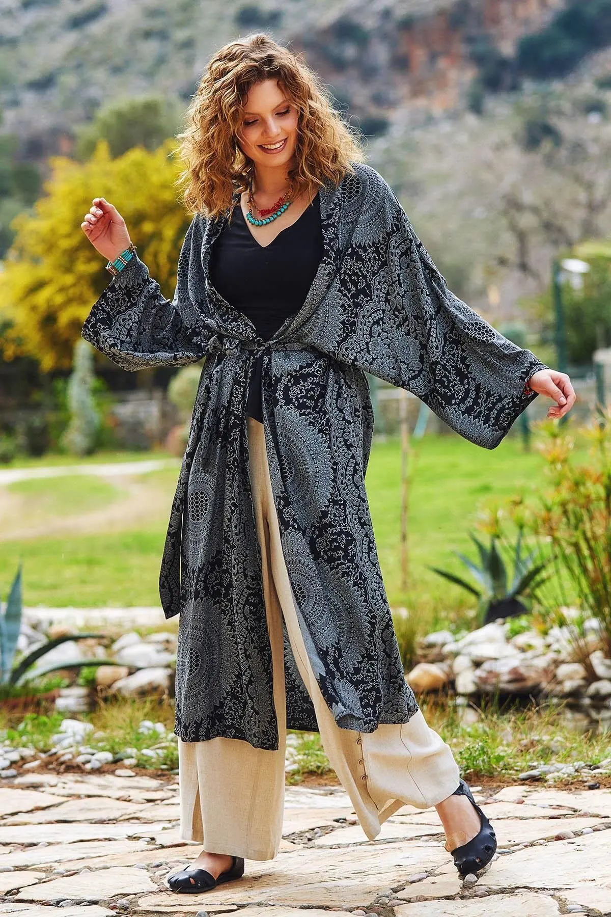 

Authentic Pattern, Long Blouse, Kimano, Stylish Design, Four Seasons, Daily veÖzel Use, bikini Swimwear top