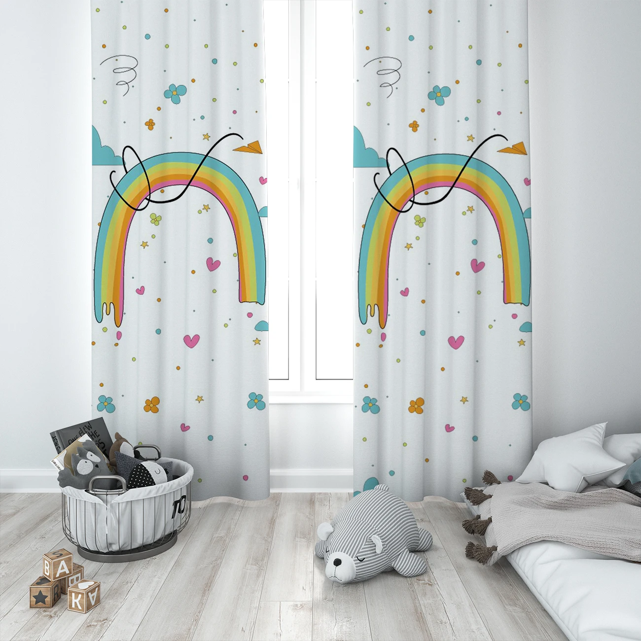 

Curtains Children 3D Printed Decorative Items Home Childrens Room White Happiness Cloud Dot Stars Flowers Pattern 1386