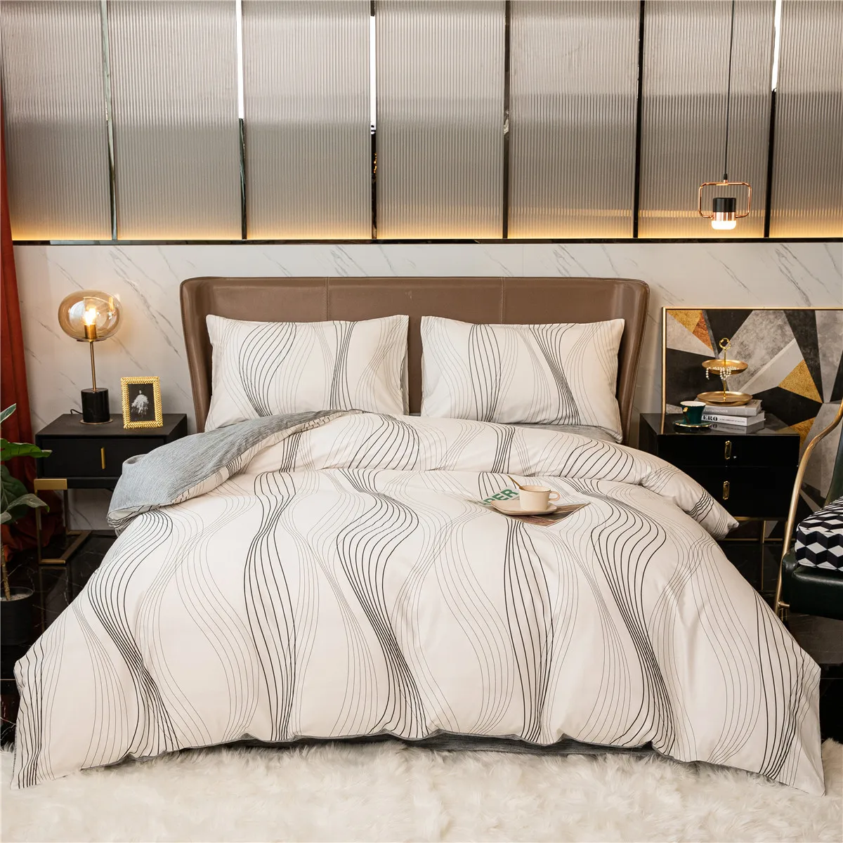 

100% Cotton Geometric Stripe Duvet Cover Queen King Full 200x230 Nordic Simple Heart Floral Bedding Set Bedclothes Pillowcases