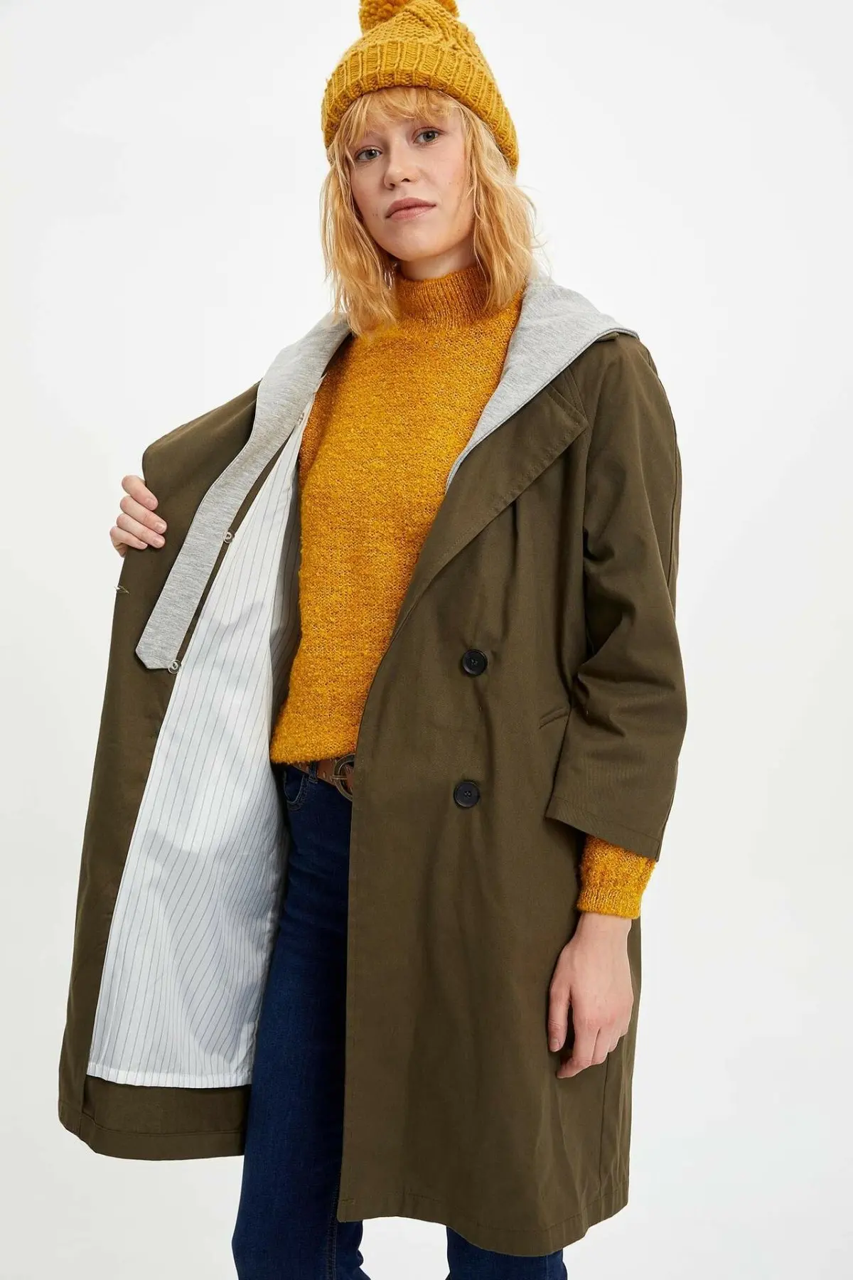 Дефакто Женская Повседневная парка с капюшоном светильник куртки на пуговицах