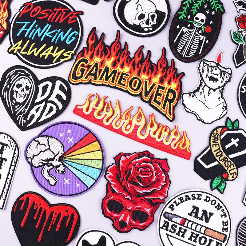 

Punk Hippie Embroidered Patches For Clothing Thermoadhesive Patches On Clothes Skull Patch For Clothes Badges Stickers Applique
