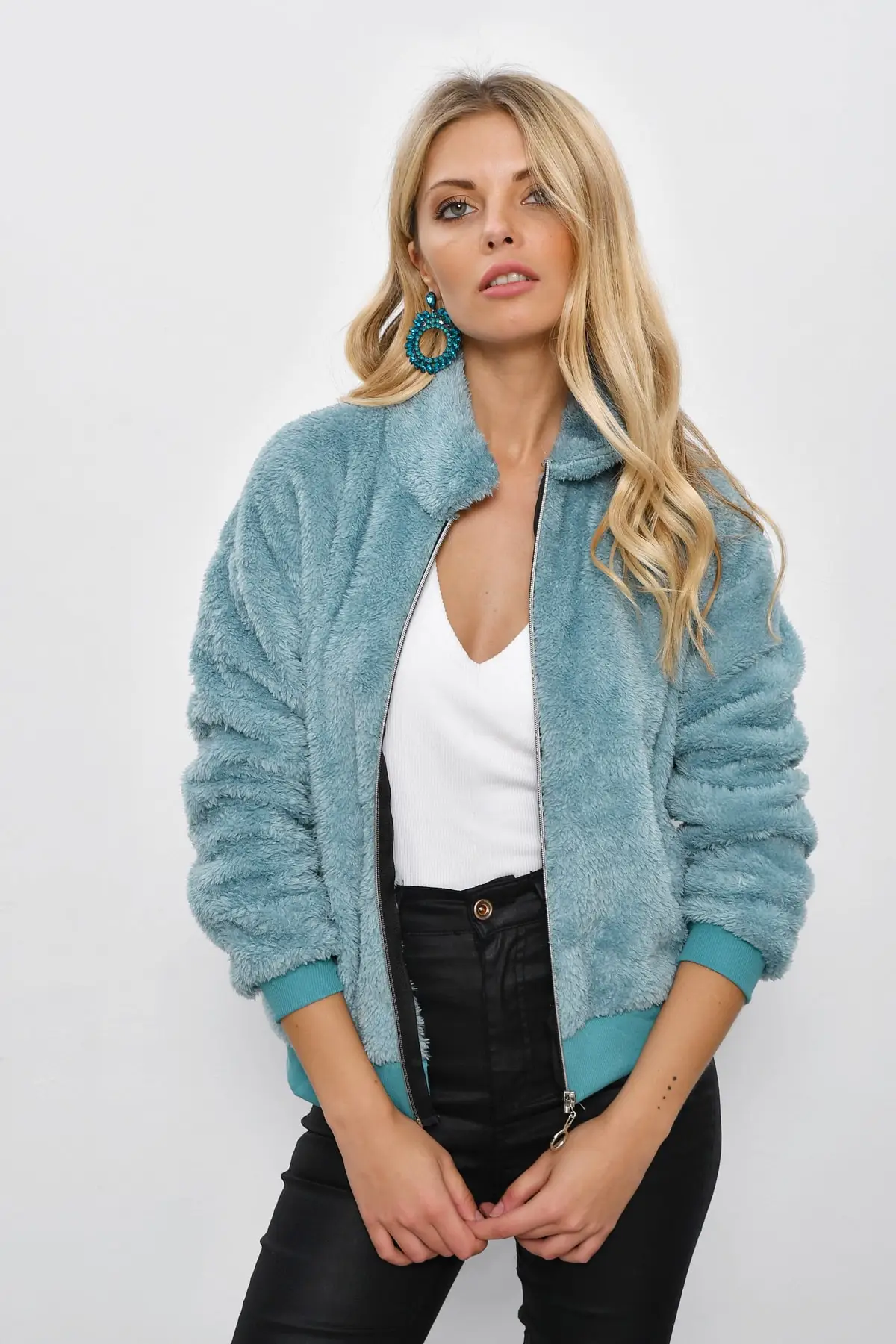 Крутое и сексуальное женское плюшевое пальто на молнии с воротником стойкой YLF103|