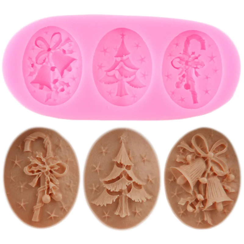 3D Колокольчик для елки банты силиконовая форма Рождественский капкейк Топпер