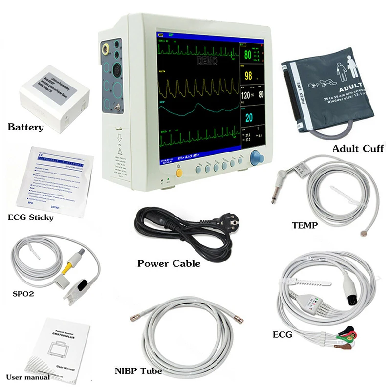 

CONTEC CMS7000 12,1 ''TFT ЖК-дисплей 6-параметрический медицинский аппарат SPO2 монитор сердечного ритма и пациента 15 языков с принтером ETCO2