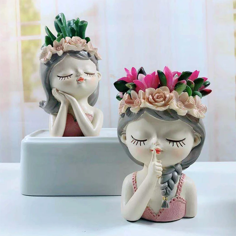

Cute Girl Resin Planter Succulent Planters Flower Pot Vase Plant Pot for Home Tabletop Decor Creative Crafts Cactus Planter