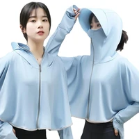 2022 cycling wear zipper jackets women korean loose simple white outdoor with hat sun protection womens outwear trendy lady tops