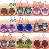 40x21mm big oval jewelry set 17 5g created color changing zultlanile alexandrite topaz silver earrings pendant eye catching