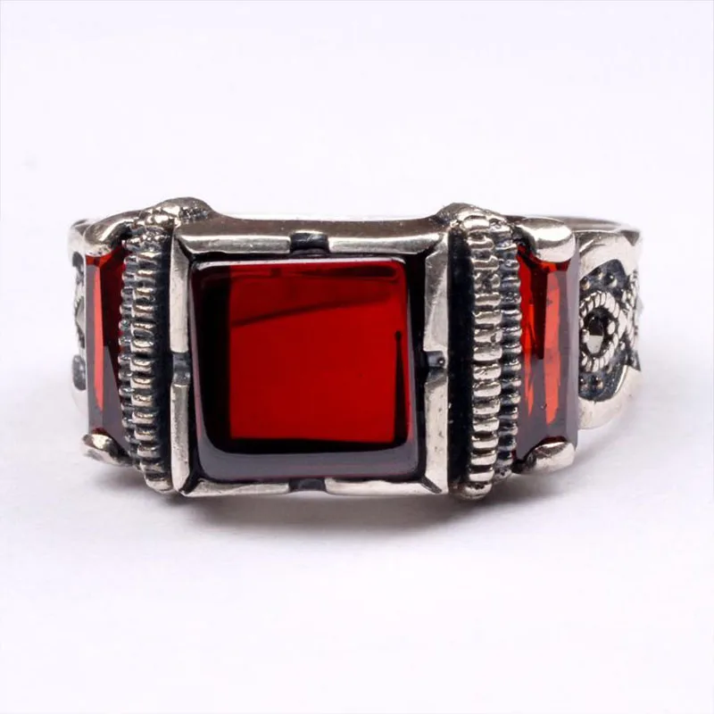 

Мужское кольцо ручной работы из красного драгоценного камня, мужское серебряное кольцо 925 пробы, кольцо из циркония, серебряное кольцо ручн...