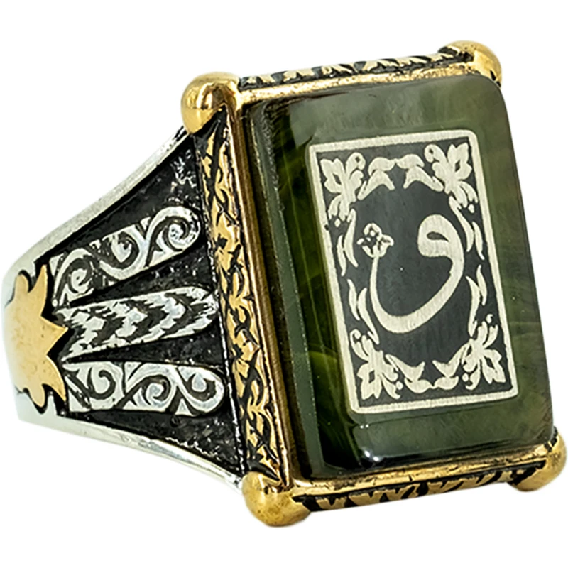 Мужское кольцо из натурального серебра Vuzera 925K квадратный нефрит ручная работа