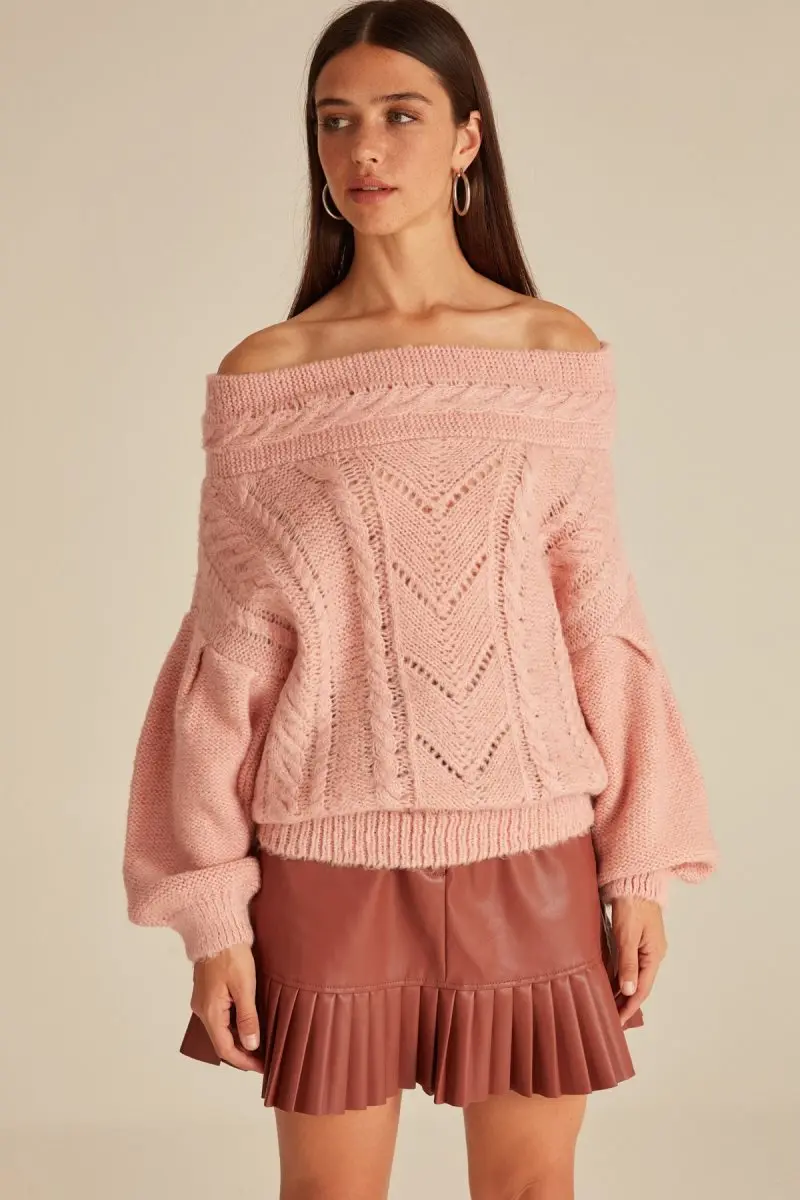 Joinus вязаный джемпер с открытыми плечами женщина порошок Цвет |