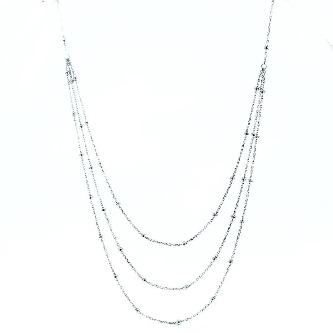 3 тройной мульти цепи стерлингового шара толстое Большое серебряное ожерелье |