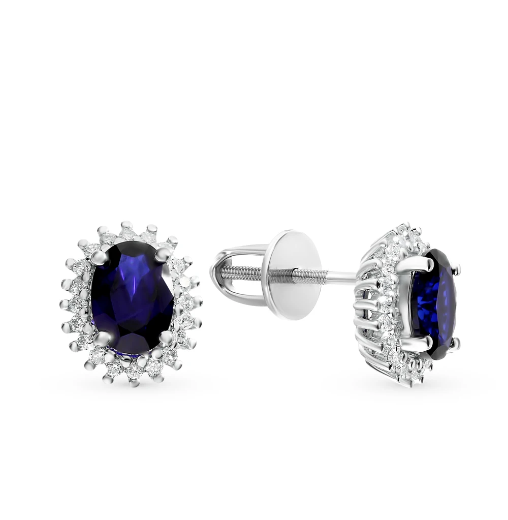 Золотые серьги с сапфирами и бриллиантами SUNLIGHT проба 585|Серьги-гвоздики| |