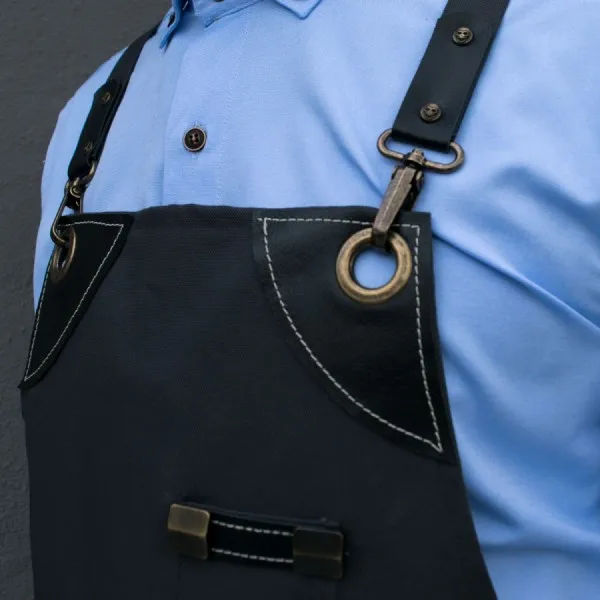 Men's Apron Bib Chef Kitchen Apron Barista Apron Bartender Coffee Restaurant Cooking Apron with Pockets