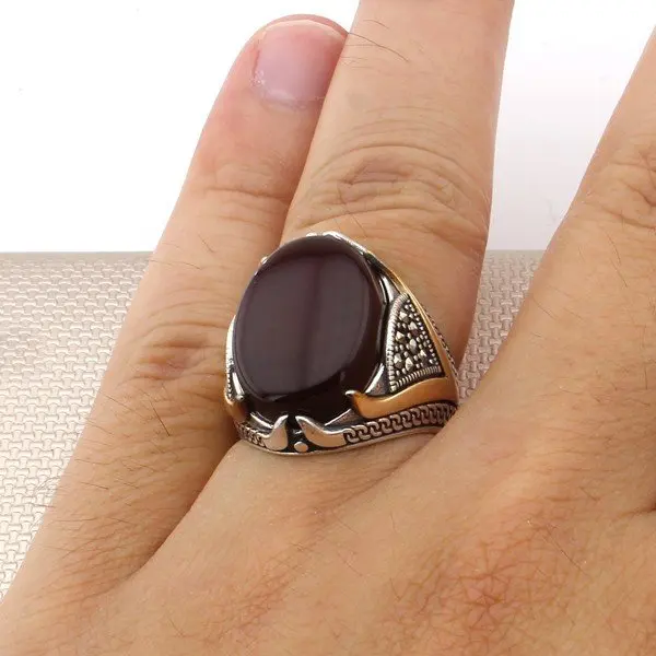 Bague en argent regardé 925 avec pierre d'agate du protégpour homme, bague narmarron vintage, V For Vendetta, solide