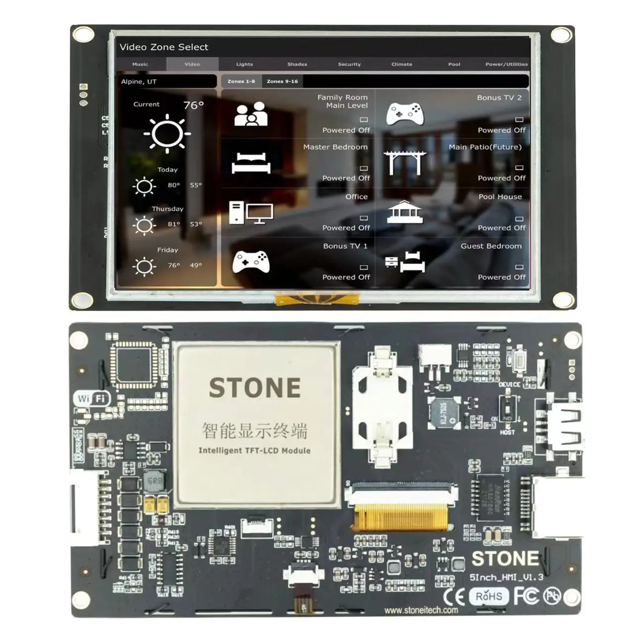 STONE 5 Inch Intelligent HMI TFT LCD Display Module with Touch Screen+ Controller Board for Industrial Use