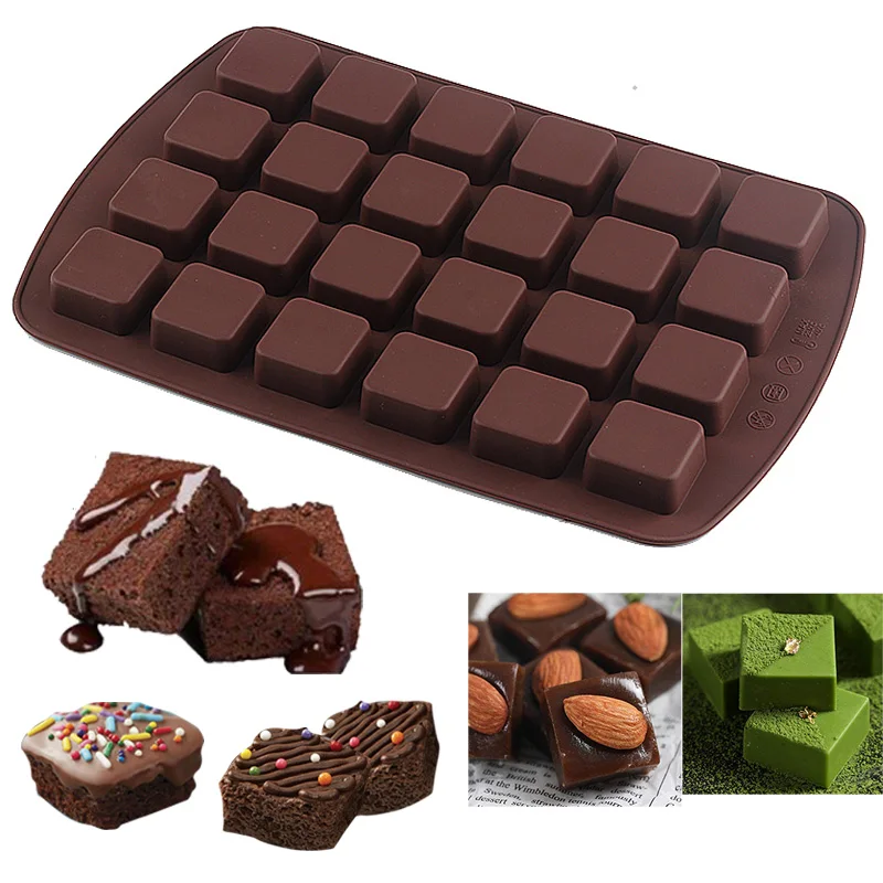 24 Cavity Square Mini Brownie Pan Silicone Mold Ice Cube Tray Jelly Candy Chocolate Truffles Baking Molds Cake Decorating Tools