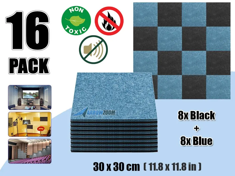 16 pcs Black - Blue Arrowzoom звукопоглощающие акустические полиэфирные тканевые студийные стеновые панели 11," x 11,8" Набор комбинированных цветов AZ1093 - Color: 16 pcs Black - Blue