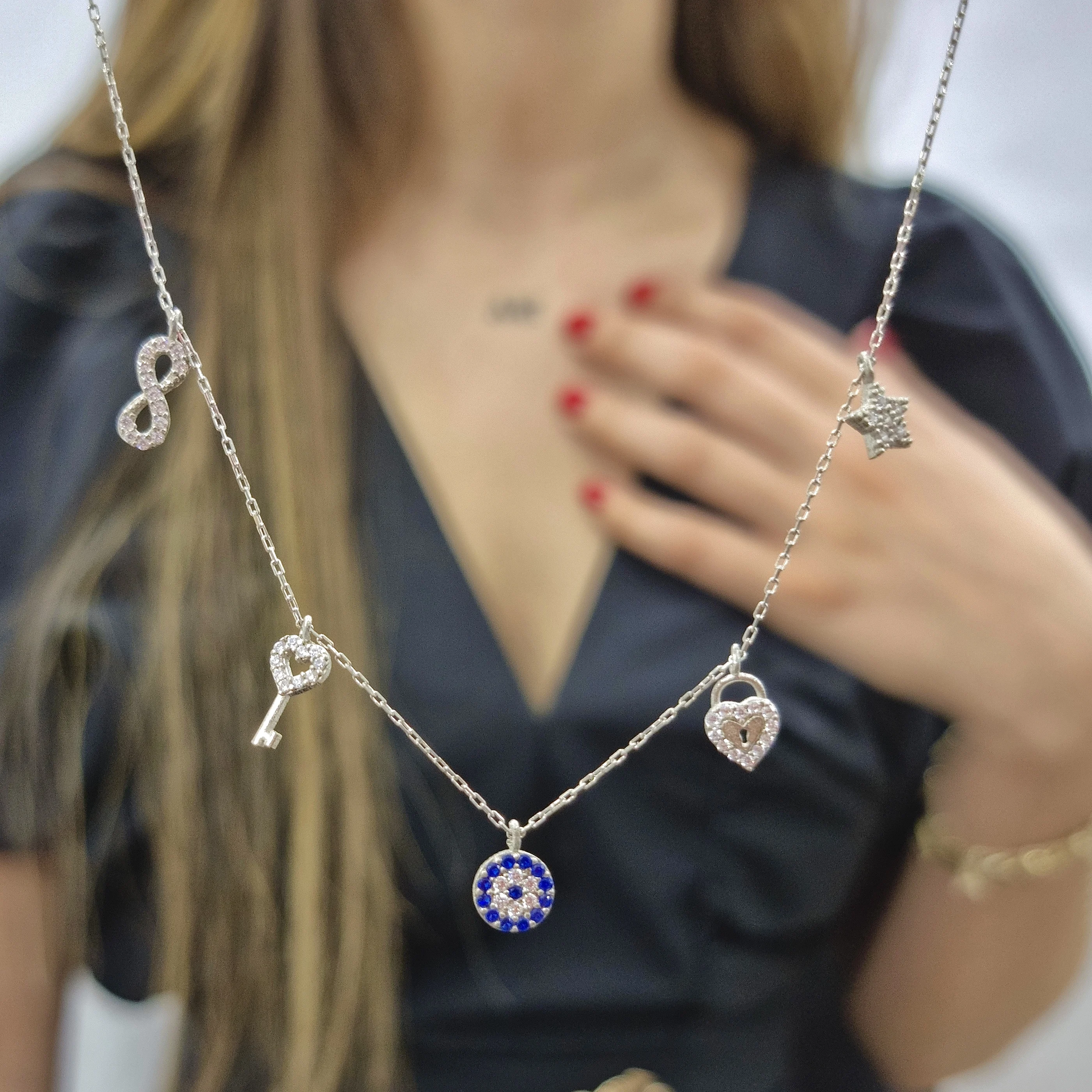 

Handmade luck Necklace 5-Piece Zircon Stone For Women Girls Valentine's Day Fashion Jewelry Elegant