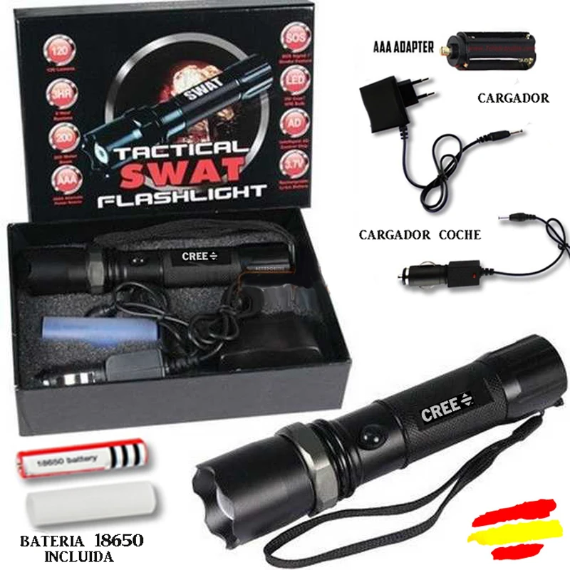 Фонарь TACTIC 5000 лм cree led SWAT аккумулятор 18650 мАч погрузчик 3 7 В зум|Уличные