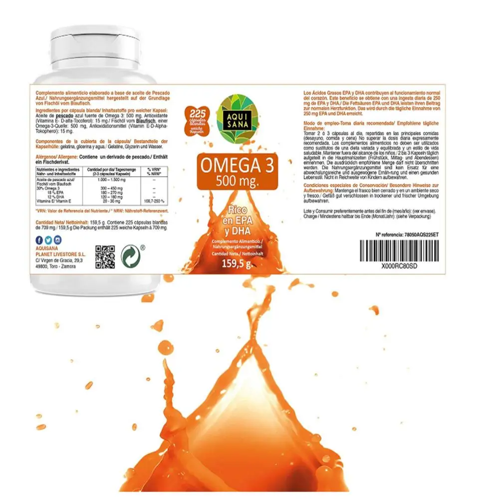 Капсулы Omega 3 | EPA и DHA Рыбное масло Улучшение кровообращения 225 капсул Aquisana Красота