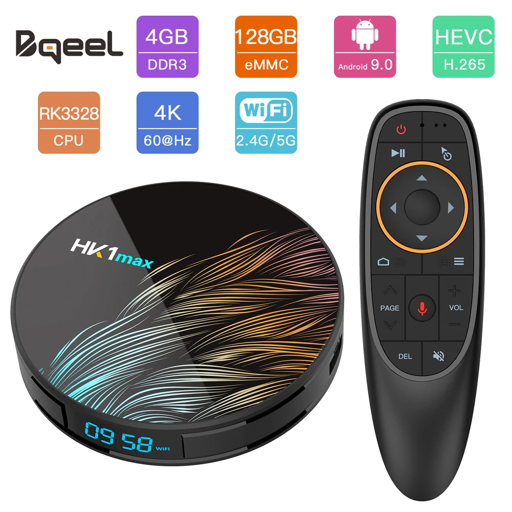 ТВ приставка Bqeel Smart TV Box HK1MAX RK3328 4 ядра 4G 128G BT 0 Android 9 Wi Fi 4K HDR Google Play YouTube
