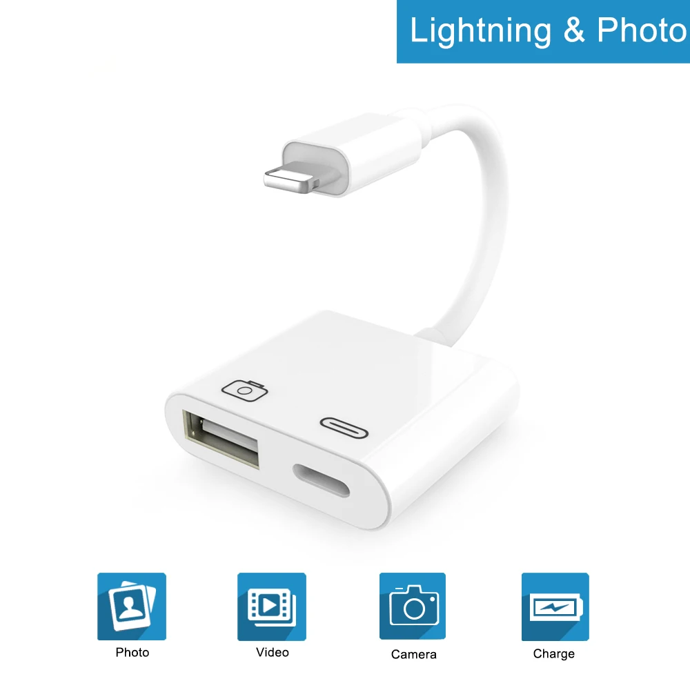 

Адаптер OTG 2 в 1 для камеры с Lightning на USB 3 адаптер OTG кабель преобразователь данных для iPhone iPad iPod клавиатуры iOS 13 разъем