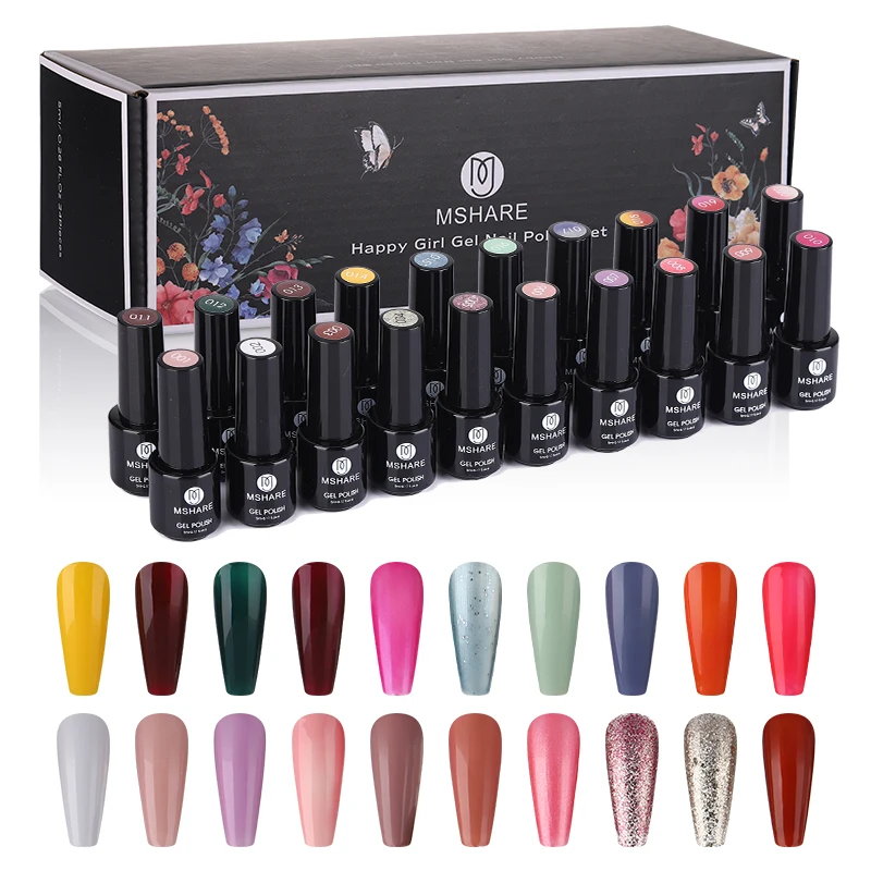 MSHARE набор гель-лаков для ногтей 20 цветов + базовый гель верхнее покрытие матовый